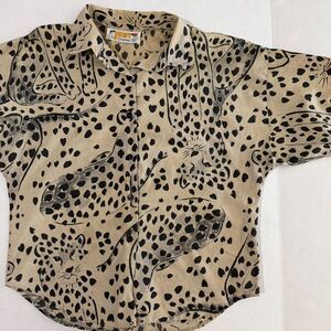 VTG 80s Just Cristina, Leopard Print Short Sleeve Button Up Blouse, S